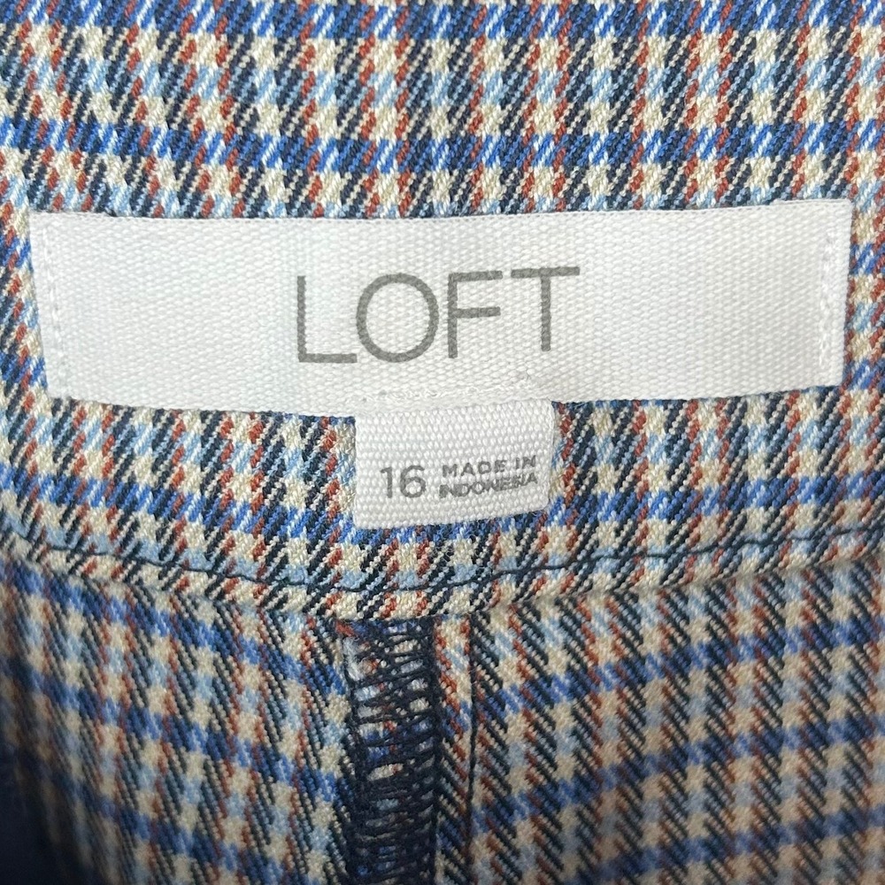 Loft Riviera Slim Blue Brown Plaid Ankle Pants Womens Size 16 Business Casual - Picture 9 of 10